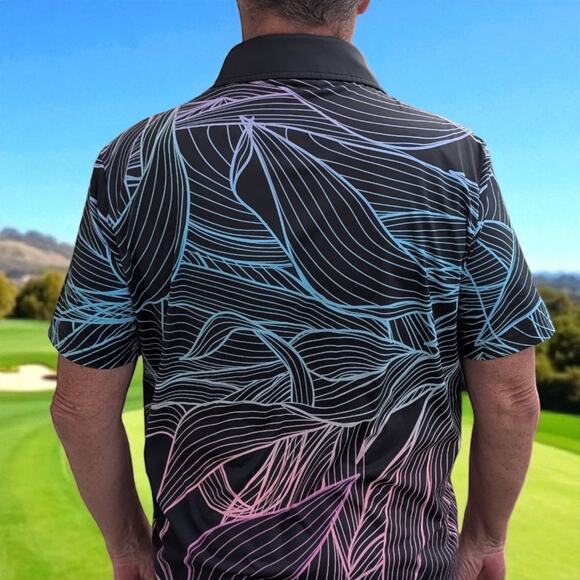 Sunday Swagger Men’s Polo Shirt Size M Black Multicolor Abstract Golf... - Picture 2 of 7